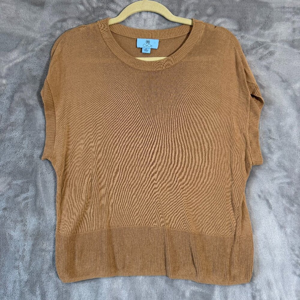 CeCe Camel Short Sleeve Knit Sweater Top Size M Lightweight Viscose Tan